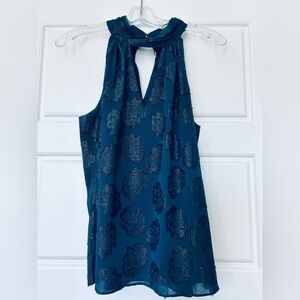 White House Black Market Teal Halter Camisole with Metallic Floral Print